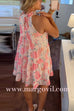 Margovil High Neck Sleeveless Floral Print Ruffle Tiered Mini Dress