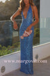 Halter Deep V Neck Open Back Sequin Maxi Party Dress