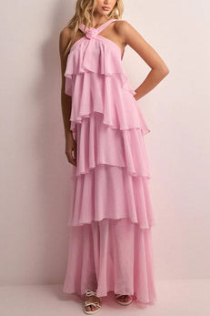 Margovil Sleeveless Open Back Ruffle Layered Maxi Dress