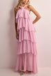Margovil Sleeveless Open Back Ruffle Layered Maxi Dress