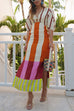 Margovil Knot Front Cut Out Puff Sleeves Side Slit Printed Midi Dress