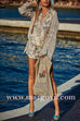 Margovil Collared V Neck Shirt and Side Slit Shorts Vitamin Sea Print Set