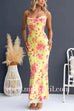 Spaghetti Strap Lace-up Floral Print Maxi Dress