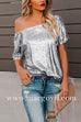 Margovil Off Shoulder Short Sleeve Sequin T-shirt