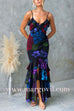 Open Back Ruffle Trim Slit Floral Print Maxi Cami Dress