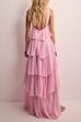 Margovil Sleeveless Open Back Ruffle Layered Maxi Dress