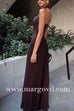 Margovil Halter Corset Pleated Splice Maxi Dress