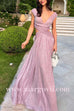 V Neck One Shoulder Cut Out Waist Metallic Maxi Party Dress