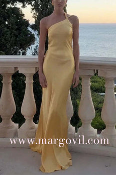 Margovil One Shoulder Open Back Tie Knot Satin Maxi Dress