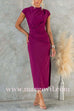 Ruched Cap Sleeve Side Slit Bodycon Midi Dress