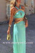 Tie Bow Backless Cut Out Color Block Maxi Dress