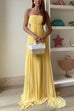 Margovil Spaghetti Strap Back Cut Out Pleated Maxi Dress