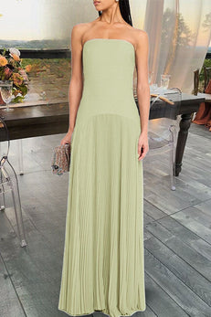 Margovil Strapless Tube Patchwork Pleated Maxi Dress