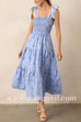 Tie Shoulder Smocked Ruffle Tiered Floral Print Midi Dress