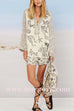 Margovil Collared V Neck Shirt and Side Slit Shorts Vitamin Sea Print Set