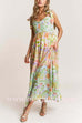 Margovil V Neck Bow Shoulder Tiered Floral Print Maxi Dress