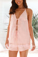 Margovil Halter V Neck Tie Bow Backless Top and Elastic Waist Shorts Set