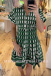 Short Sleeves Button Up Geometric Print Mini Dress