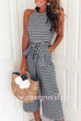 Margovil Sleeveless Knot Waist Wide Leg Striped Jumpsuit