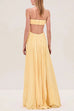 Margovil Spaghetti Strap Back Cut Out Pleated Maxi Dress