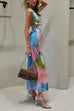 Margovil Sleeveless Side Slit Open Back Colorful Print Maxi Dress