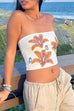Margovil Strapless Tube Floral Print Crop Top
