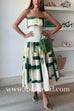 Strapless Drop Waist Printed Flare Midi Dress