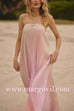 Margovil Strapless Color Block Gradient Pleated Maxi Dress