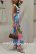 Margovil Sleeveless Side Slit Open Back Colorful Print Maxi Dress
