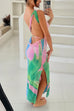 Margovil Sleeveless Side Slit Open Back Colorful Print Maxi Dress