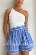 Margovil Striped Long Sleeves Curve Hem Shirt and High Rise Shorts Set