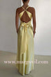 Margovil V Neck Back Tie Bow Cut Out Satin Maxi Dress