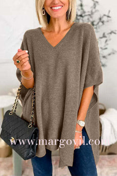 Chicest V Neck Loose Fit Solid Poncho Sweater