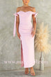 Off Should Bow Knot Slit Maxi Party Dress