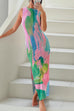 Margovil Sleeveless Side Slit Open Back Colorful Print Maxi Dress