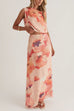 Cowl Neck Sleeveless Crop Top and Maxi Skirt Floral Print Set