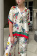V Neck Short Sleeves Floral Print Satin Shirt