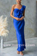 Ruffle One Shoulder Satin Maxi Party Dress