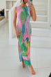 Margovil Sleeveless Side Slit Open Back Colorful Print Maxi Dress