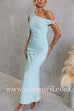 One Shoulder Ruched Bodycon Maxi Dress with Gold Spiral Accent