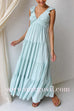 Margovil V Neck Ruffle Trim Tiered Sleeveless Linen Maxi Dress