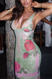 Margovil V Neck Sleeveless Rose Print Bodycon Maxi Dress