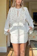 Margovil Bell Sleeves Lace Hollow Out Patchwork Ruffle Shirt