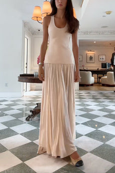 Scoop Neck Sleeveless Patchwork Swing Maxi Dress