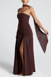 Margovil Strapless Back Lace-up High Slit Splice Maxi Dress