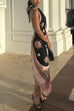 Margovil Halter Neck Open Back Asymmetric Hem Printed Satin Midi Dress