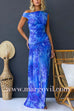 Asymmetric Shoulder Ruched Waist Floral Print Maxi Dress