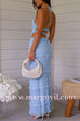 Margovil Frill Trim Halter Backless Crop Top and Drawstring Waist Maxi Skirt Set