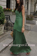 U Neck Sleeveless Pleated Splice Maxi Dress