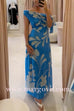 One Shoulder Tie Knot Printed Maxi Dress